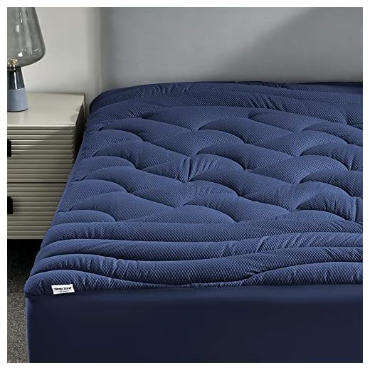 SLEEP ZONE Cooling Queen Mattress Topper, Premium Zoned Cool Mattress Pad Cover, Thick Padded Mattress Protector Breathable Washable, Deep Pocket 8-21" (Navy, Queen)