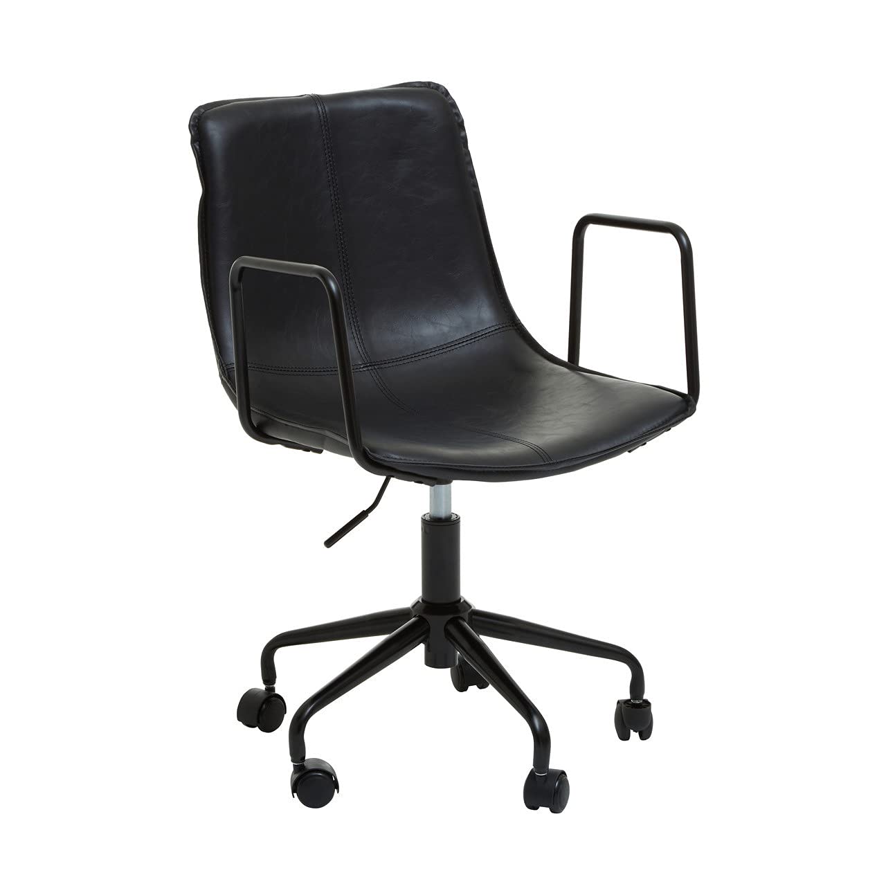 Premier Housewares Black Leather Chair With Castors Rotation And Adjustable Height Rolling Frame Contemporary Style Chairs For Living Room/Bedroom 59 x 91 x 48