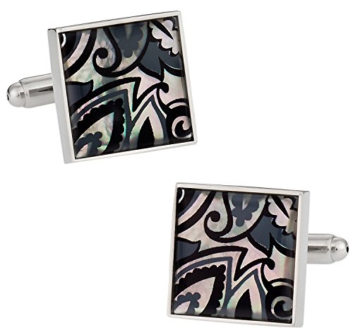 Mancuernillas de nácar negro gris genuinas Cuff-Daddy miniatura 1