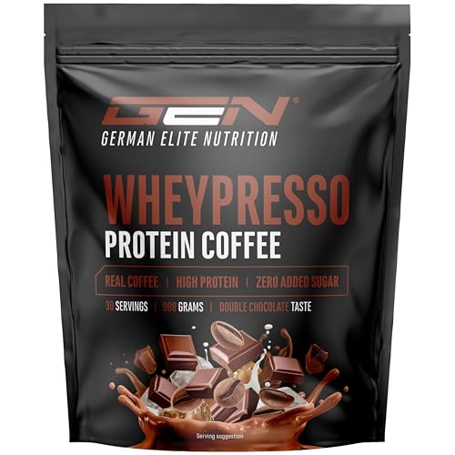 Wheypresso Protein Coffee - Proteína en Polvo con Concentrado y Aislado de Suero - Con Café Real y Cafeína - Bebida Cremosa Alta en Proteínas - (908 g, Doble Chocolate)