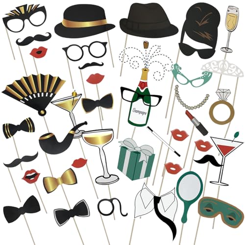 HANIUTTY 40 Piezas Photo Booth Props, Atrezzo Photocall Boda y Cumpleaños, Accesorios para Decoración de Fiesta DIY
