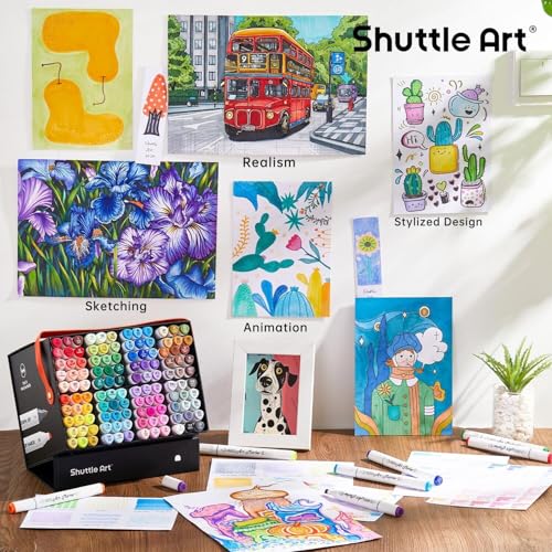 Image of Shuttle Art 121 Colors Dual Tip Alcohol Based Art Markers,120 Colors plus 1 Blender Permanent Marker 1 Marker Pad with Case Perfect for Kids Adult Coloring Books Sketching Card Making