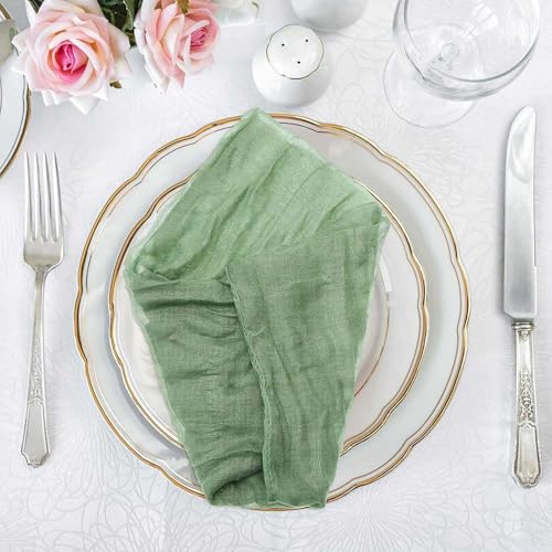 Serviettes en étamine de gaze vert froissé drapé décoration table mariage - 3
