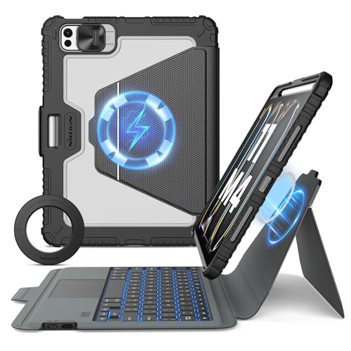 Nillkin for iPad Pro 11 inch (M4, 2024) Magnetic Case, Detachable Backlit Keyboard Stand With Wall Mount and Trackpad (Deep Black)