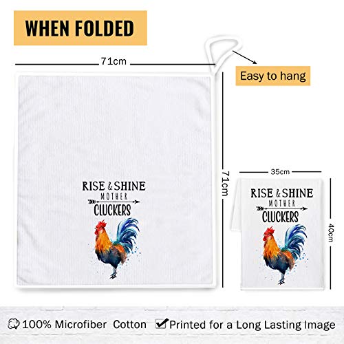 Bonsai Tree Funny Chicken Kitchen Towels With Sayings, Rise And Shine Mother Cluckers Rustic Dish Towels 28” X 28”, White Rooster Farmhouse Tea Towels Housewarming Gifts Decor For New Home #TOP1