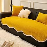 Lambswool Sofa Cover Fleece Pet Friendly Sofa Slipcovers for Cushion Couch, Scratch Resistant Furniture Protector Yellow 90 * 240cm