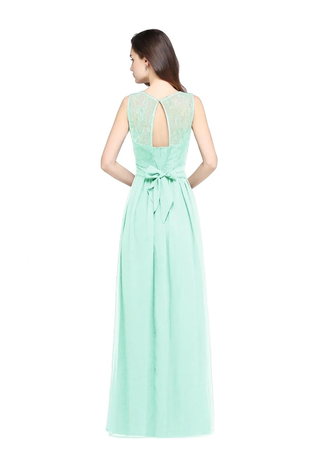 Vestido Dama de Honor Vestido de Dama Honor con Cuello ilusión, Encaje Floral, Falda Gasa sin Mangas, Formal for Invitados Boda para la Boda
