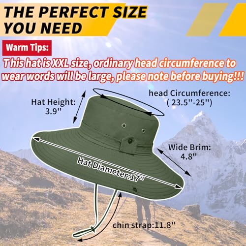Image of 【Oversize XXL】 Sun Hat for Men,【UPF50+Waterproof Wide-Brim】 Boonie-Hat Sun-Hat Fishing-Hat for Safari Hiking Beach Garden