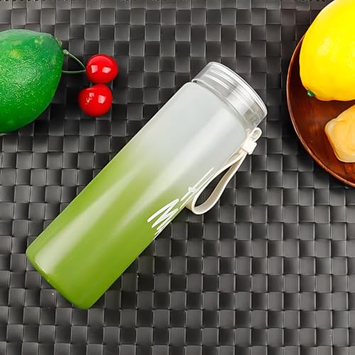 Image of Cute Bottle for Girls 400 ml Each Glass Water Bottle, Leak-Proof Airtight Plastic Lid for Water, Smoothie, Juices Reusable Glass Food Grade Airtight Travel Drinking Fridge Bottles (Green 1)