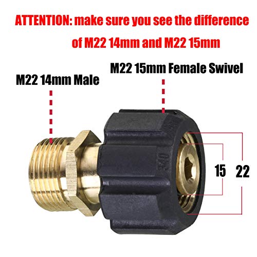 M MINGLE Pressure Washer Adapter, Metric M22 15mm Female Thread to M22 14mm Male Fitting, 4500 PSI - Image 3