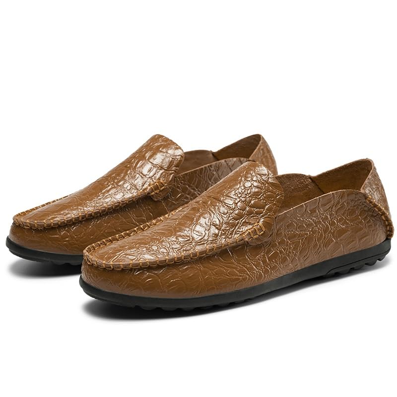 Mens Loafers Shoe Round Toe Solid Color Crocodile Print Leather Slip Resistant Lightweight Comfortable Wedding Outdoor Slip-on2