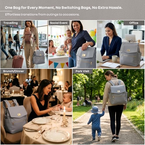 Image of R for Rabbit Caramello Bold Arise Diaper Bag for Mothers, Premium Vegan Leather with Insulated Bottle Pockets, Multi-Compartment Maternity Backpack, Fits 14 inch Laptop, 22 Litre Capacity (Graphite Grey)