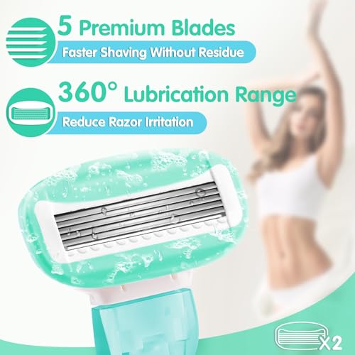 Image of DreamGenius Travel Razors for Women Include 1 Handle 2 Cartridges, Green