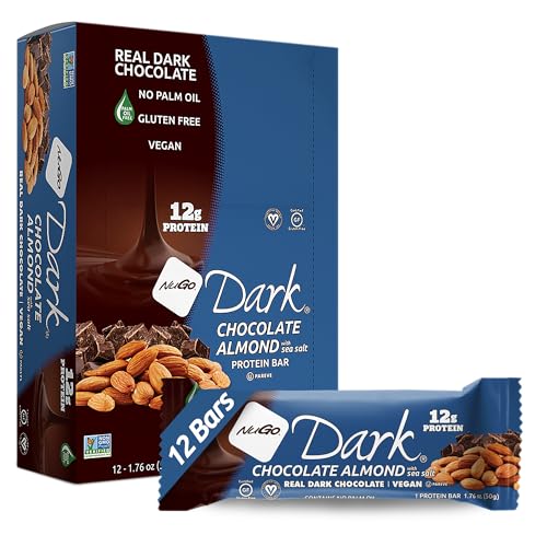 Image of NuGo Dark Chocolate Almond w /Sea Salt, 12g Protein Bar, Vegan, Gluten Free, Non-GMO, Kosher Pareve, 12 Count