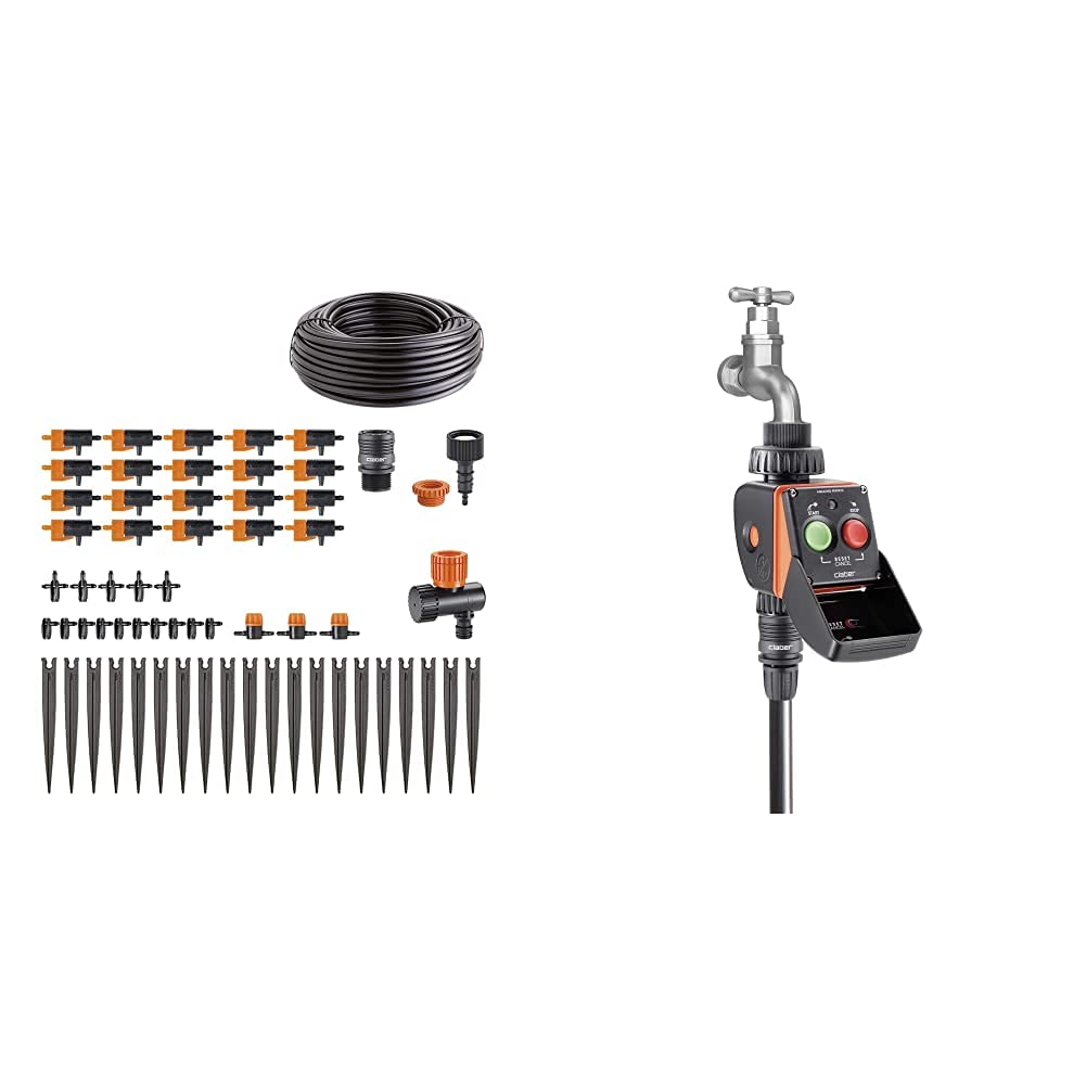 Claber 90764 Drip 20 Vasi Kit Rainjet Goccia, Nero/Arancio & 8425 Aquauno Pratico
