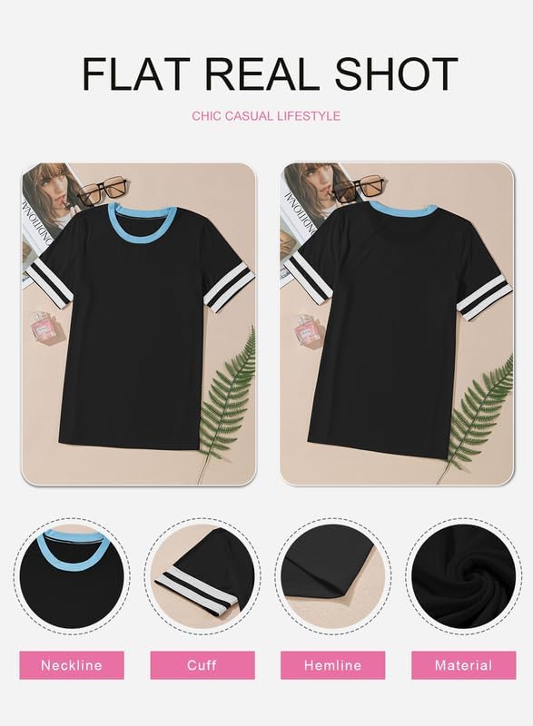 SHEWIN Women's Fashion Casual Crewneck Color Block T Shirts Short Sleeve Summer Tops Tees Slim Fit - Image 4