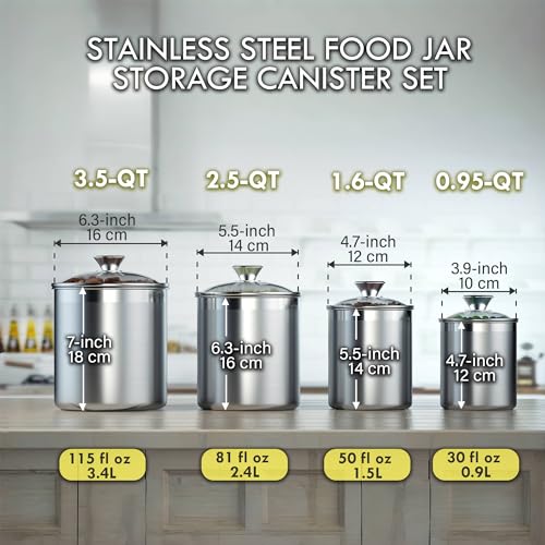 Cooks Standard Stainless Steel Food Jar Storage Canister Set - 4-Piece Airtight Containers with Glass Lid for Tea, Coffee, Sugar & Flour - Image 4