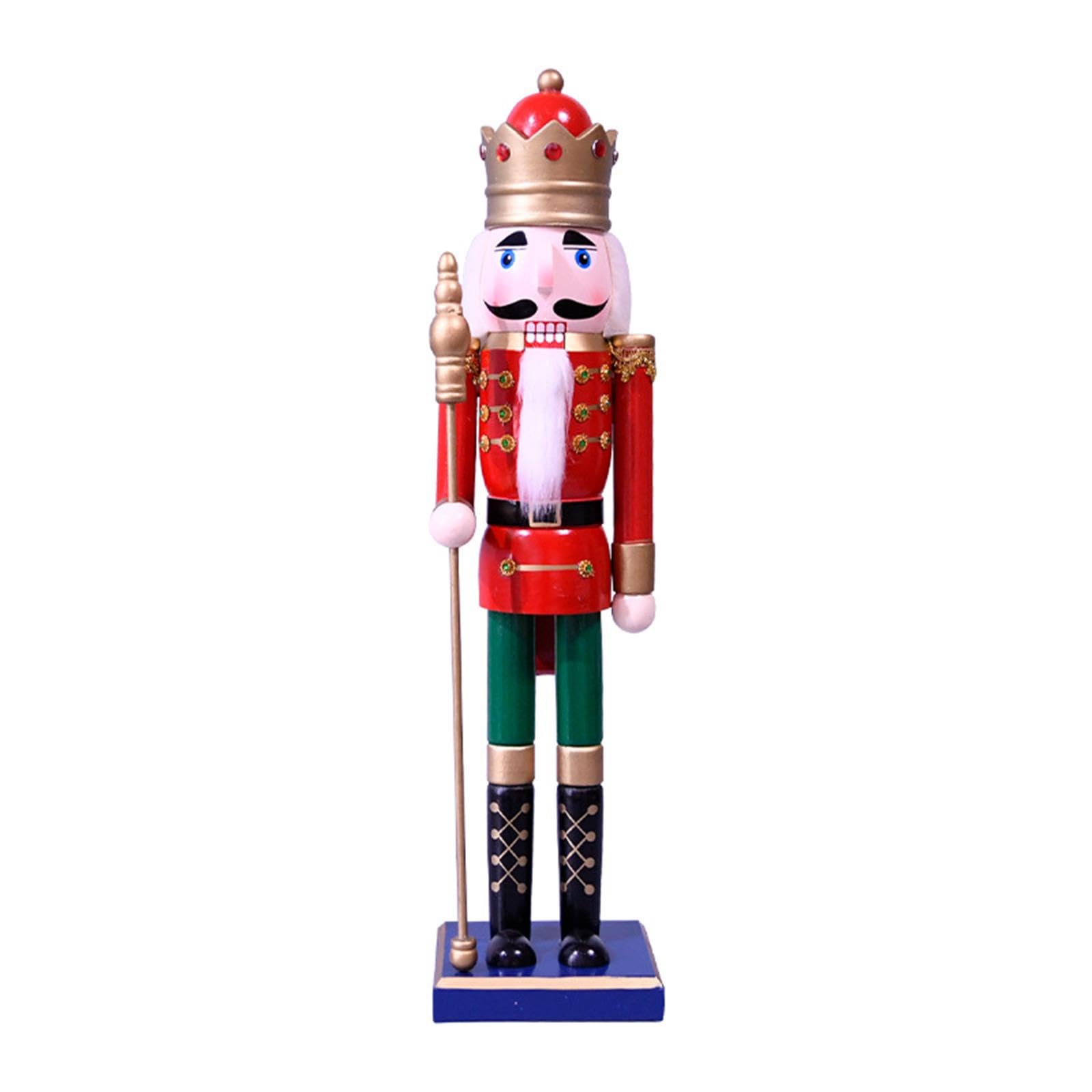 Foruisin Wooden King Nutcracker Ornament, Nutcracker Christmas Decoration, Red Body Green Feet Blue Base Wooden King Nutcracker Character Decoration, Christmas Decoration