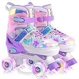 SULIFEEL Roller Skates for Girls Kids with Light Up Wheels, Adjustable 4 Sizes for Little Kids Toddler Beginner Rollerskates