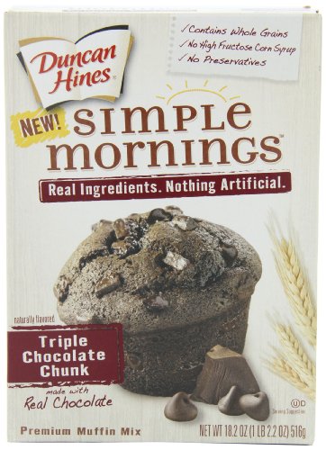 Duncan Hines Simple Mornings Triple Chocolate Chunk Muffin Mix, 18.2-Ounce Boxes (Pack of 4)