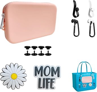 Accessories for Bogg Bag, Silicone Toiletry Bag, Soft Silicon Insert Wallet for Beach Bag, 2Pcs Charms for Bogg Bag, Hooks and Key Chain Set