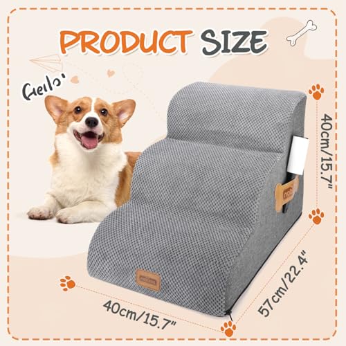 Miniatura 2 de Nobleza Escalera Para Perros, Escaleras Rampa Para Perros Mascotas De Espuma De 3 Escalones Con Rodillo Para Pelusa, Escalera Para Cama De Perros Pequeños Perros Y Gatos Subir A La Cama