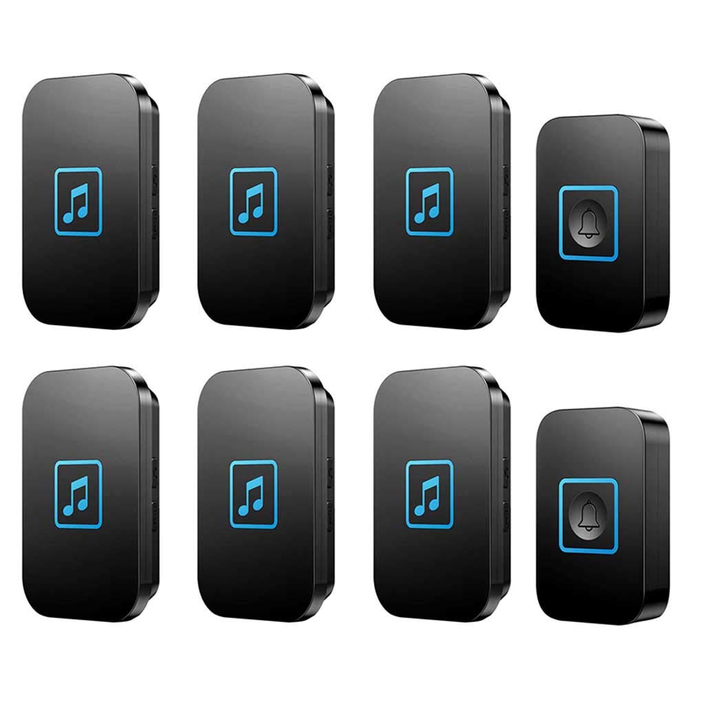 Timbres inalámbricos Timbre inalámbrico Pack de 2 Trans 6 receptores Impermeable 60 melodías LED 300M Multicolor(Black)