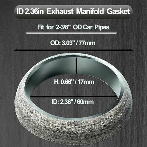 Image of ID 2.36In /60mm Car Exhaust Manifold Gasket, 2Pcs Automotive Exhaust Muffler Gasket, Graphite Muffler Flange Connector Replacement for Most 2-3 /8 inch OD Car Pipes