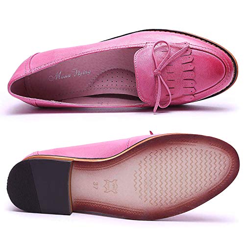 Image of Mona flying Women's Leather Tassel Loafers Slip on Flat Office Work Shoes