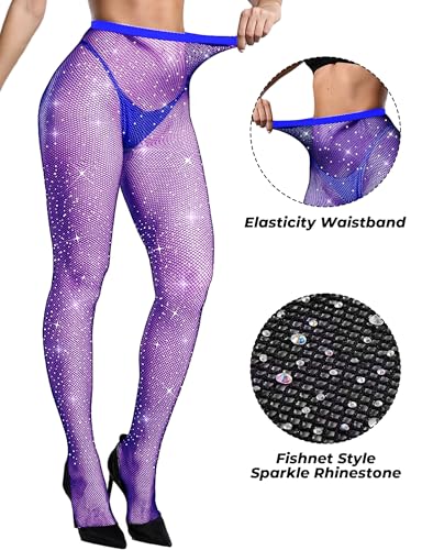 Image of Buauty 2 Pack Sparkly Fishnet Stockings For Women,Rhinestone Fishnets Tights High Waist,Party Sexy Rhinestone Mesh Pantyhose