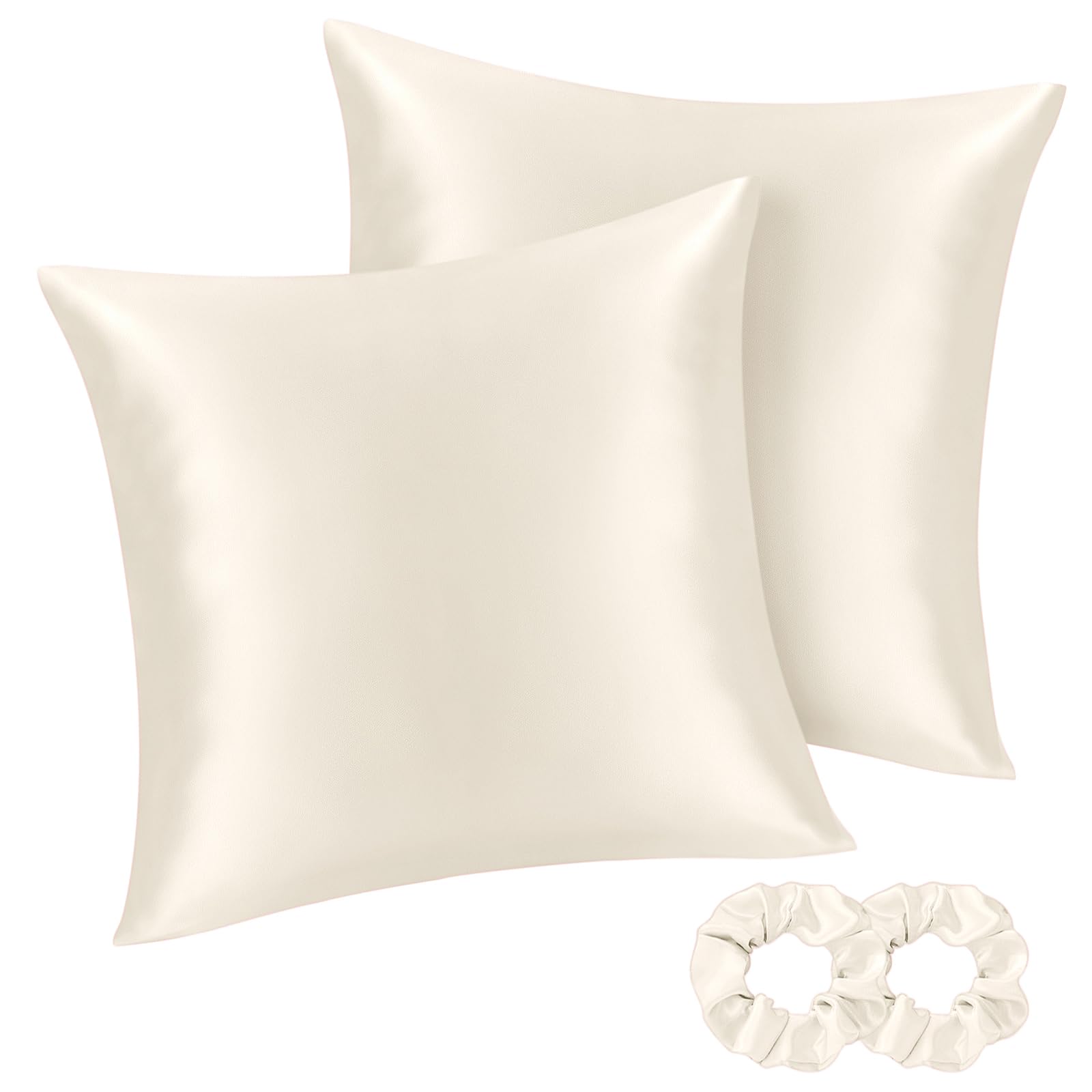 BEDELITE Satin Kissenbezug 80x80 Beige - Kopfkissenbezug 2er Set Weich wie Seidenkissenbezug 80 x 80 Sommer mit 2 Haargummis für Haar und Haut, Similar to Silk Pillowcase Pillow Cover