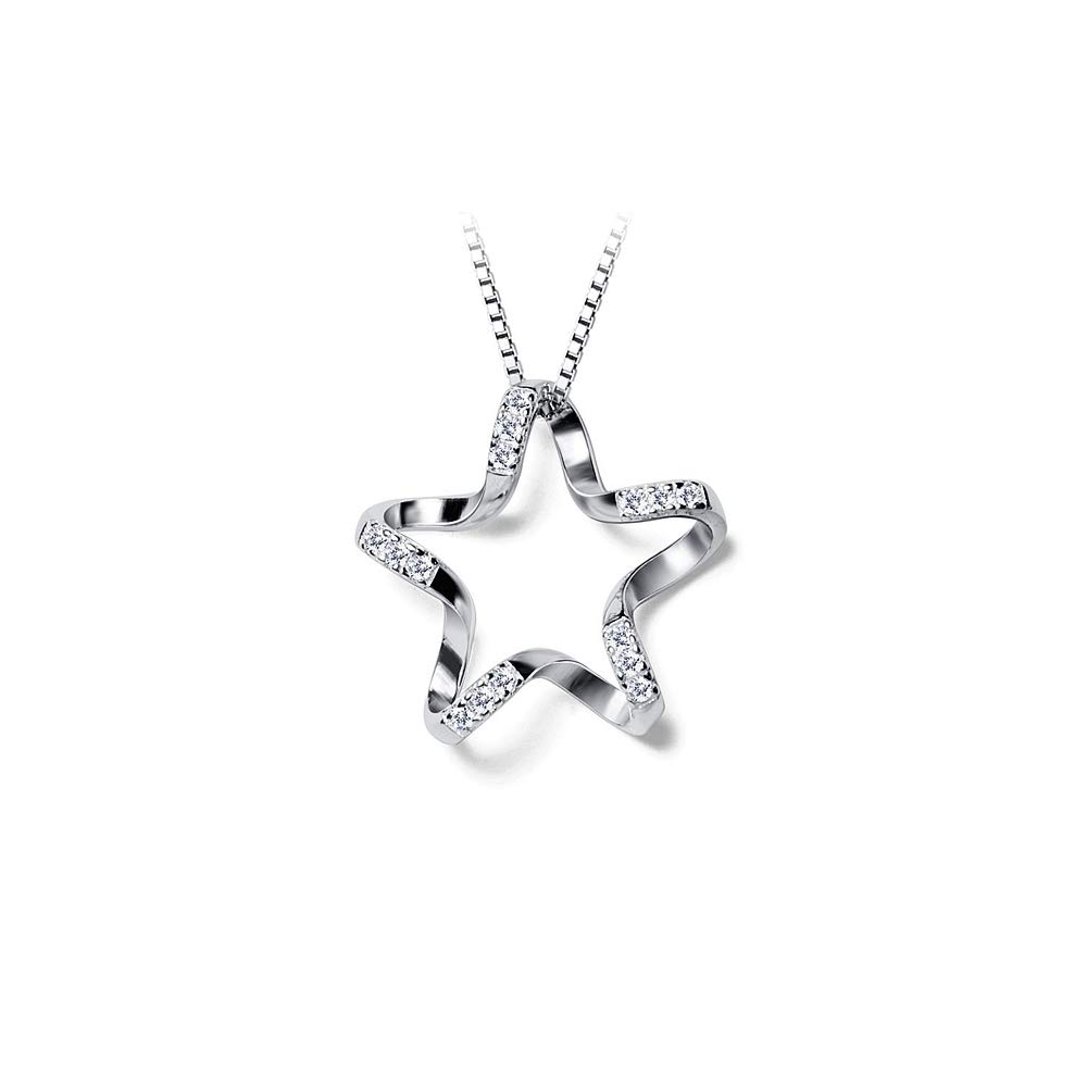 DtjaCrystal Twisted Star Pendant Necklace Sterling Silver for Women Girls Fashion Personalized Jewelry CZ Filigree 18K White Gold Plated Adjustable 18" Box Chain Dainty