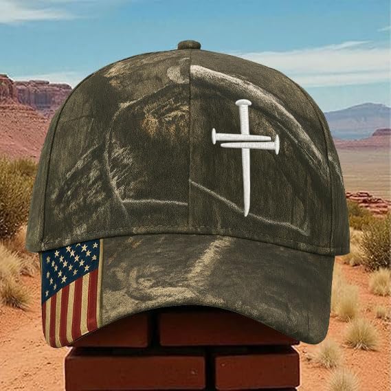 Adjustable Jesus 3 Nail Cross Hat with American Flag - Image 8