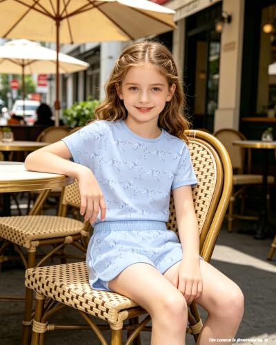 Image of Bestuline Girls Summer 2 Piece Outfits,Basic Short Sleeve Top & Shorts Set with Side Pockets,4-14Y