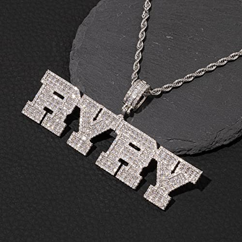 Iced Out Cz Baguette Diamond Name Pendant Chains Men And Women, Personalized Silver Or Gold Plated Word Initial Letter Necklaces, Hip Hop Rapper Jewelry Custom Nameplate Chains With Rope Tennis Chain (Silver) #TOP6