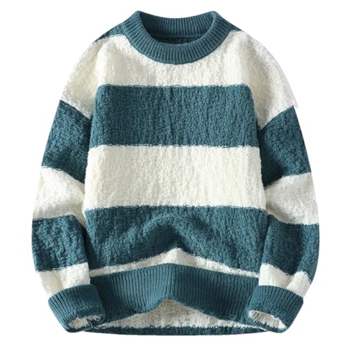 Men Long Sleeve Warm Knitted Sweater Men's Casual O-Neck Stripe Pullover Sweaters