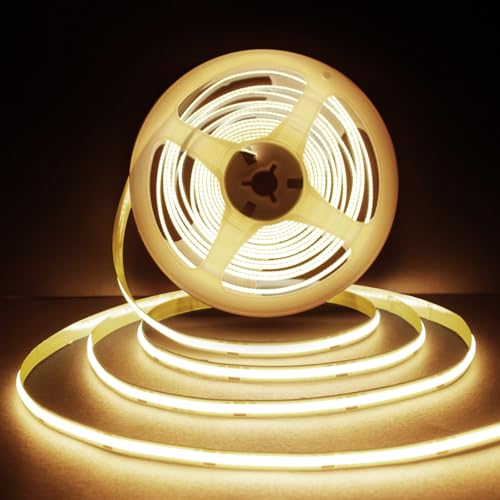 Image of COB Led Strip, 5M 3000K Warm White LED Strip Lights,480LEDs /M, CRI 90+, Easy DIY Home Decor Installation, Home DIY Lighting [Energy Class A] (24V, 5m)