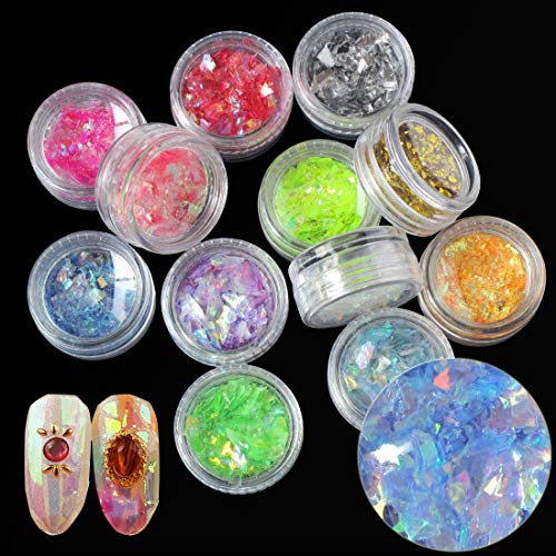 AddFavor Colorful Nail Sequins Chunky Glitters Irregular Iridescent Flakes Confetti for Nail Art Decoration DIY Design(12 Color/Set)