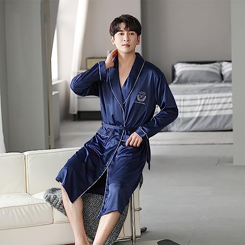 bathrobe Spring Summer Ice Silk Thin Men Bathrobe Casual Shower Robe Smooth Satin Comfortable Soft unisex-adult3