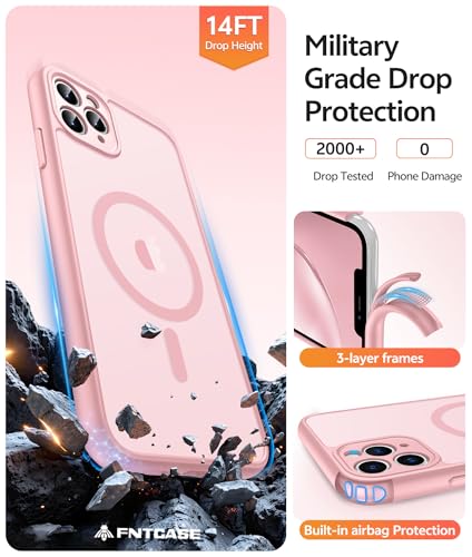 Image of FNTCASE for iPhone 11 Pro Max Case: [Compatible with Magsafe] Translucent Matte Magnetic Cases [Full Camera Protection] Military Grade Shockproof Protective Phone Cover - Light Pink