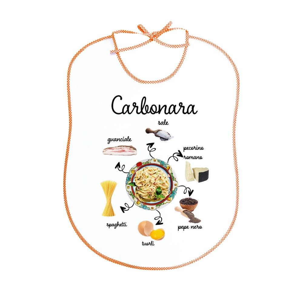 Magie Di Casa Unisex Carbonara Adult Bib With Transfer – Bib 45 X 60 Cm With Transfer – Made In Italy, Fun, Parties, Dinners, Kitchen, Cook, Chef, 45X60 Cm