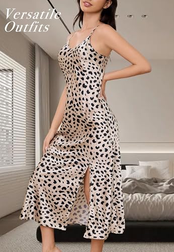 Image of ALCEA ROSEA Women's Long Satin Slip Dress Nightgowns Sexy Lingerie Adjustable Strap Midi Dress Silky Gown V Neck Under Dress