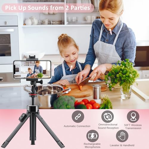 Image of MAYBESTA Mini Wireless Lavalier Microphone for iPhone, iPad, Android - Bluetooth Lapel Phone Microphones for YouTube Video Recording - Clip on Lav Mic for Interview Podcast Vlog(Pink)