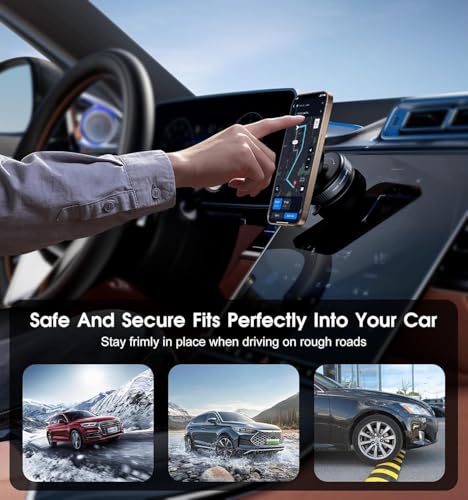 Image of Magnetic Phone Holder for Car with Strong Vacuum Suction Cup | 360 Adjustable Mount for Dashboard, Windshield, Mirror & Shower | Universal Mobile Holder Compatible with All Smartphones
