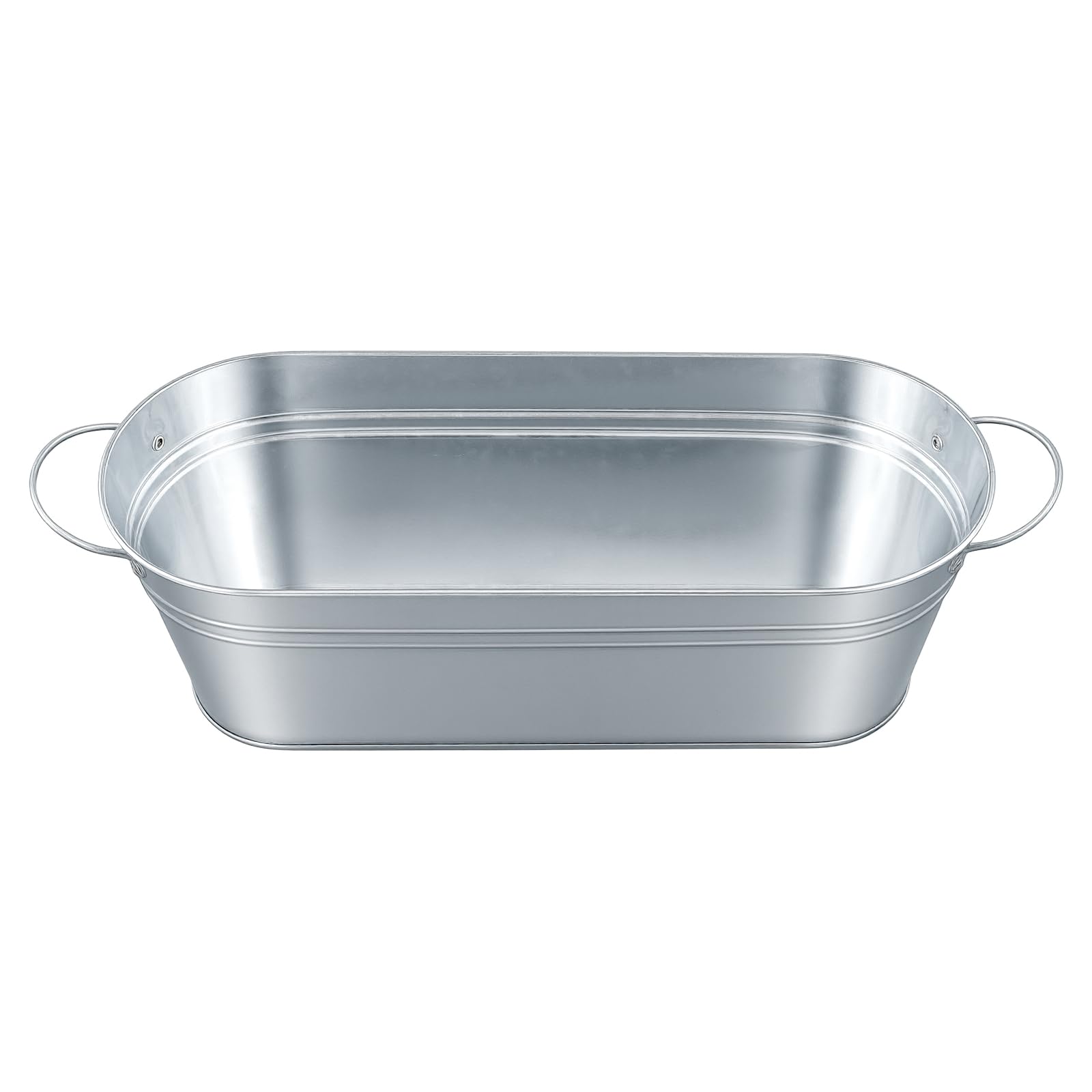 8 Stück Metall Zinkwanne Oval Vintage, 29,3 x 11,5 x 9,8cm Verzinkte Pflanzschale, Dekorative Blumentopf mit Griffen für draußen, Silber