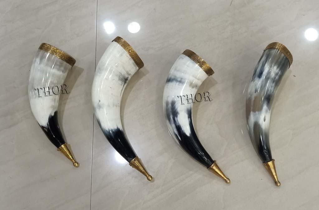 Drinking | Viking African Drinking Horn | Drinking Cup | Mug | Beer Gifts for Men | Natural Set of 4 Rustic Vintage Home Decor Gifts