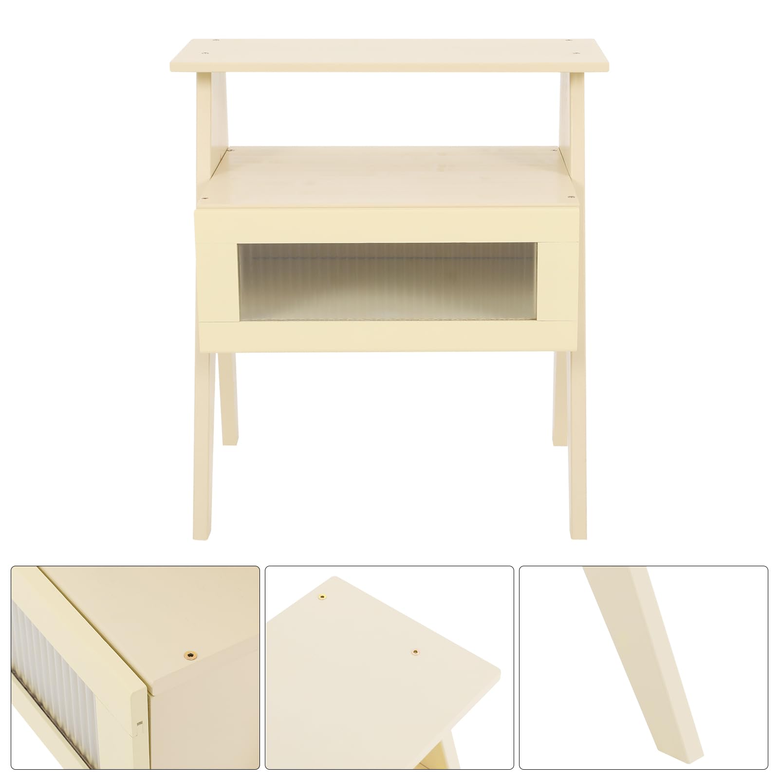 Comodino, tavolino con finestra trasparente e ripiano aperto, gambe in legno, comodino, tavolo con vano portaoggetti per camera da letto, dormitori, 43 x 31 x 50 cm