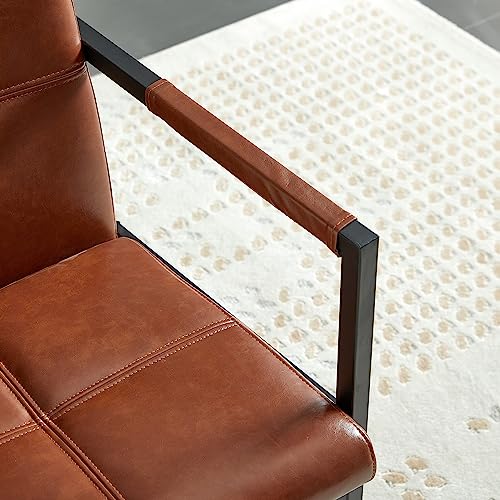 Leather Armchair, Faux Leather Chair, Leather Chair, Faux Leather Bedroom Chair, Faux Leather-Padded Armrest With Metal Frame Extra-Thick Padded Backrest For Living Room Bedroom, Set Of 2 (Brown) #TOP6