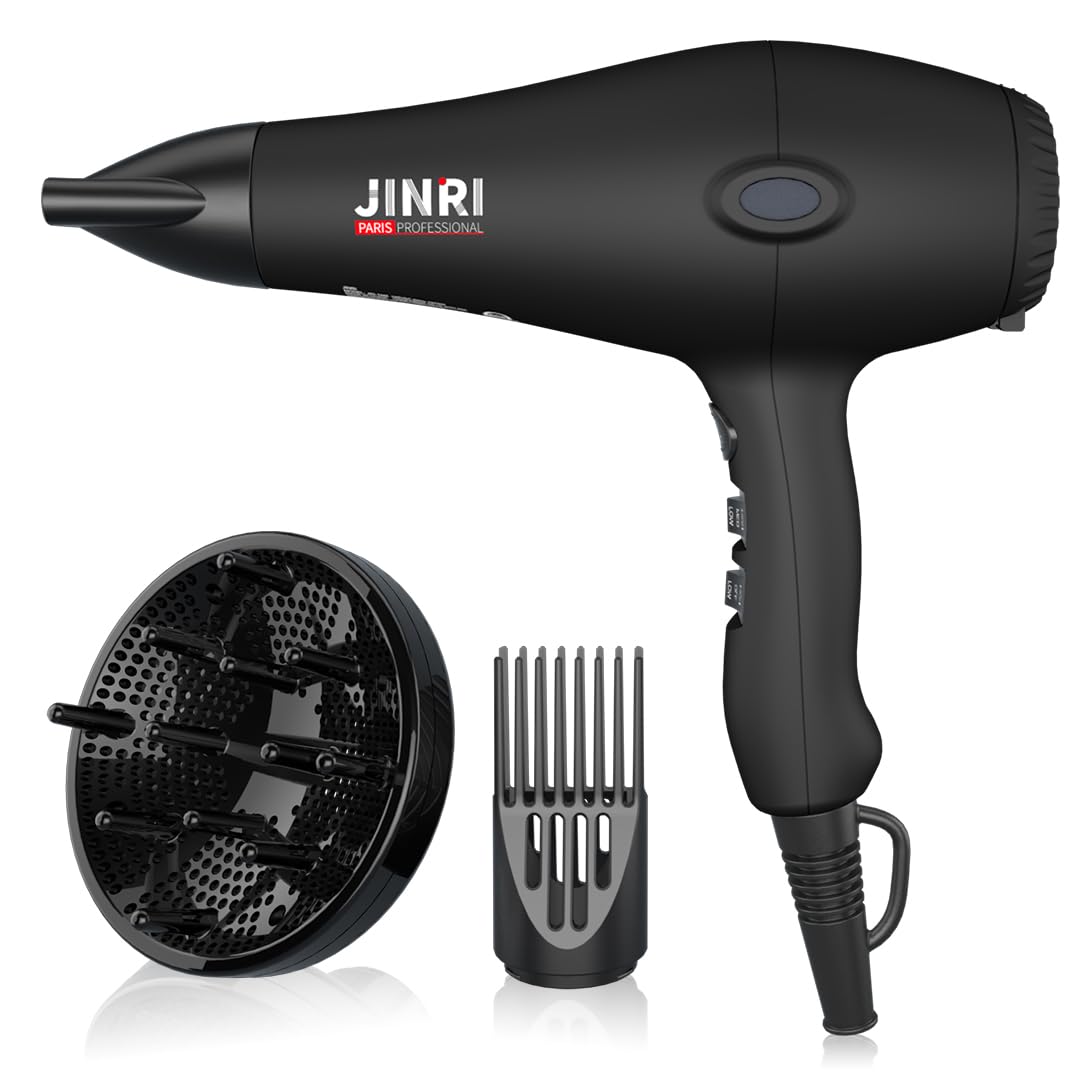 JINRI Hair Dryer 1875W 3 Heat 2 Speed with Diffuser with Concentrator Detachable Air Intake Ionic Technology Infrared