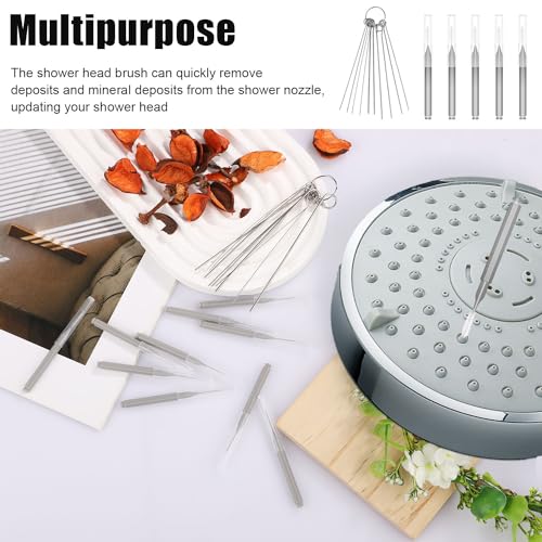 Image of 10pcs Shower Head Cleaners, with 10pcs Needle Picks Anti-Clogging Shower Head Cleaning Brush Tiny Crevice Cleaner Tool for Small Holes Gaps Nozzle Window Slot Household Bathroom (Gray)